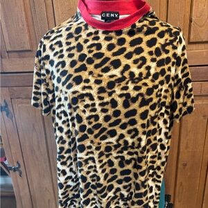 Ceny Leopard Print Top with Red Collar